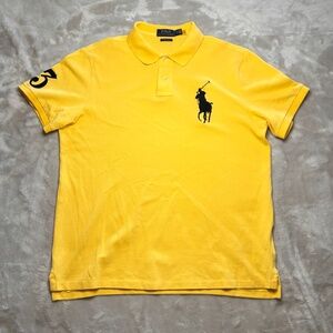 Ralph Lauren Polo Shirt Mens Large Yellow Big Pony #3 Custom Slim Fit Preppy